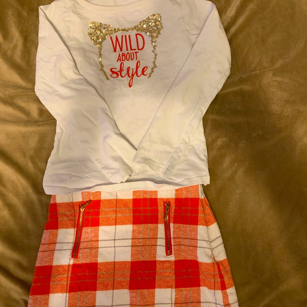 Gymboree long sleeve w/matching orange plaid skirt